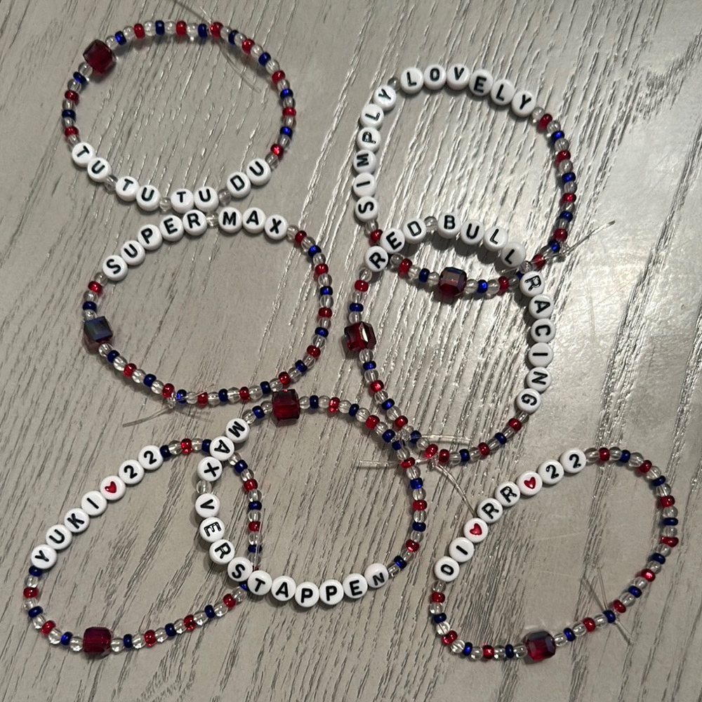 Red and Blue Beaded Bracelets Set
